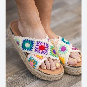 Dirty Laundry Multicolor Crochet Espadrille Slide Sandals